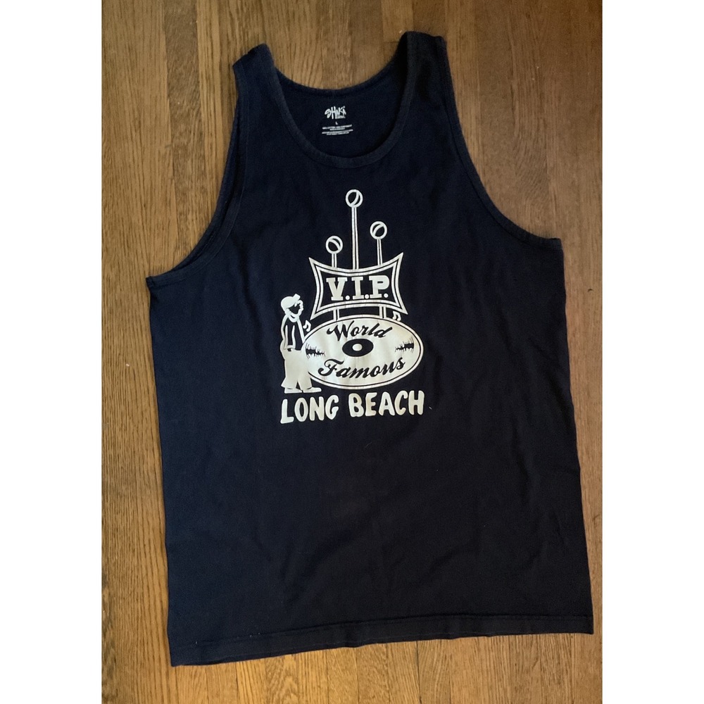 Shaka Wear VIP World Famous Long Beach Tank Top Mens L Black Graphic Sleeveless